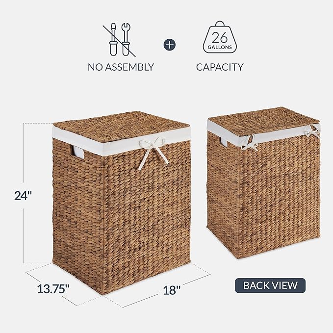 Best Choice Products Large Laundry Hamper w/Lid, Handwoven Laundry Basket, w/Removable Liner & Built-in Handles for Bathroom, Bedroom & Laundry Room, 26 Gal - Chestnut