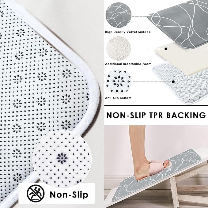 Grey Shower Curtain Set with Toilet Lid Cover and Non-Slip Rugs, White Striped Wavy Lines 4 Pcs Shower Curtain for Bathroom, Gray Modern Simple Abstract Bathroom Decor