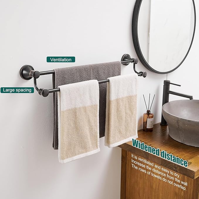 Hoimpro Adjustable Retractable 15-27 Inches Stainless Steel Bathroom Towel Bar, Bathroom Accessories Bath Hotel Double Towel Bar Rod Hanger Wall Mounted Towel Holder Towel Rack, Oil Rubbed Bronze