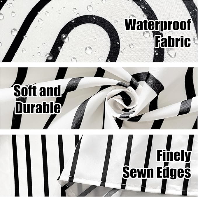 Boho Mid Century Shower Curtain Set, Modern Minimalist Arch Lines Sun Abstract Aesthetics Bathroom Decor, Waterproof Fabric White Bohemian Bath Curtain with 12 Hooks 72x72 inches