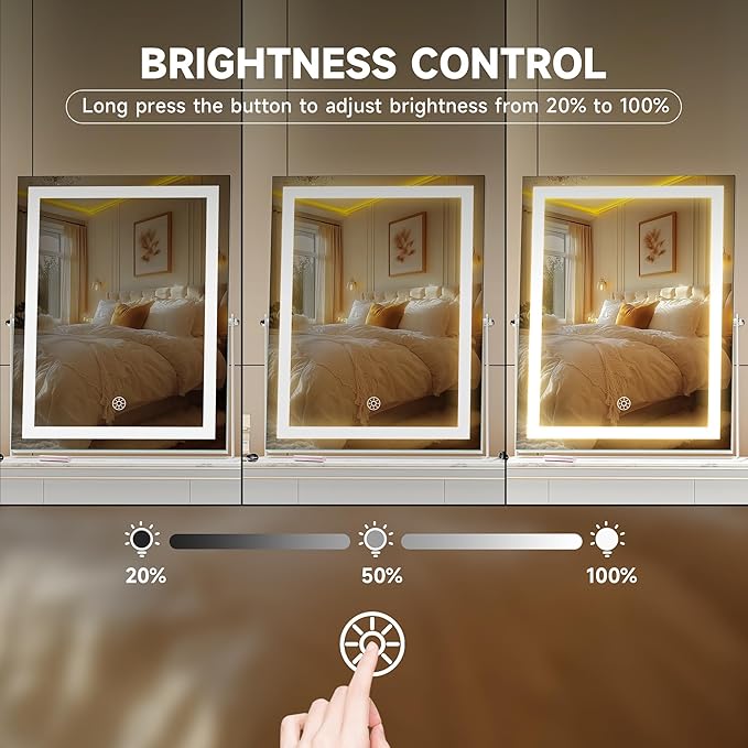 Hasipu Vanity Mirror with Lights, 11.4" x 13.8" LED Makeup Mirror, 3 Color Modes Touch Control and Brightness Adjustment Lighting Mirror, 10X Magnifying Glass, 360° Rotation