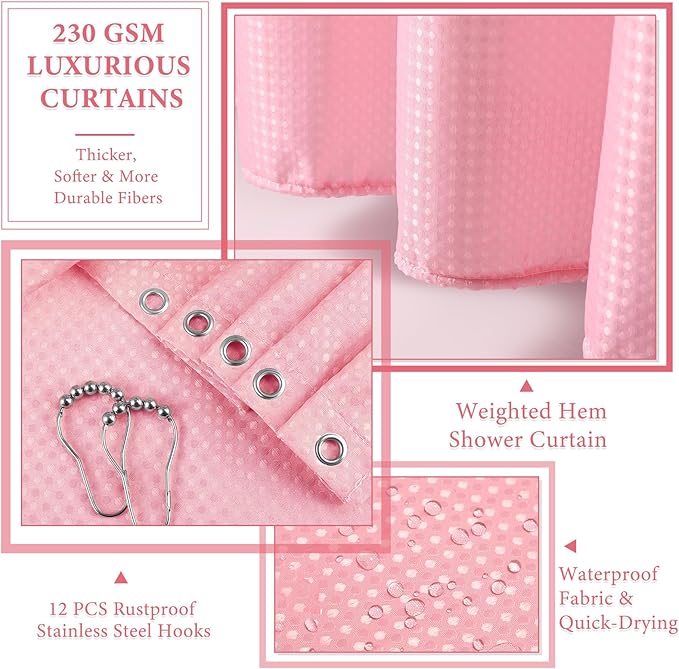 XLHOMO 24 PCS Pink Bathroom Accessories Set with Shower Curtain and Rugs, Bathroom Sets with Extra Soft and Absorbent Bath Rugs Shower Curtain Pink Bathroom Sets for Bath