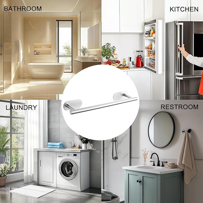 SEIDO Adhesive Towel Bar, Stainless Steel Towel Bar for Bathroom, 16 Inch Towel Racks for Bathroom, No Drilling Needed, Brushed Nickel