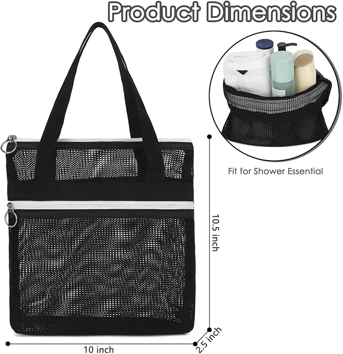 GYEUKHAM Mesh Shower Caddy Portable Shower Bag for Travel, Gym, Camping – Quick-Dry Hanging Toiletry Organizer with Zipper Pockets for Bathroom Essentials,Black