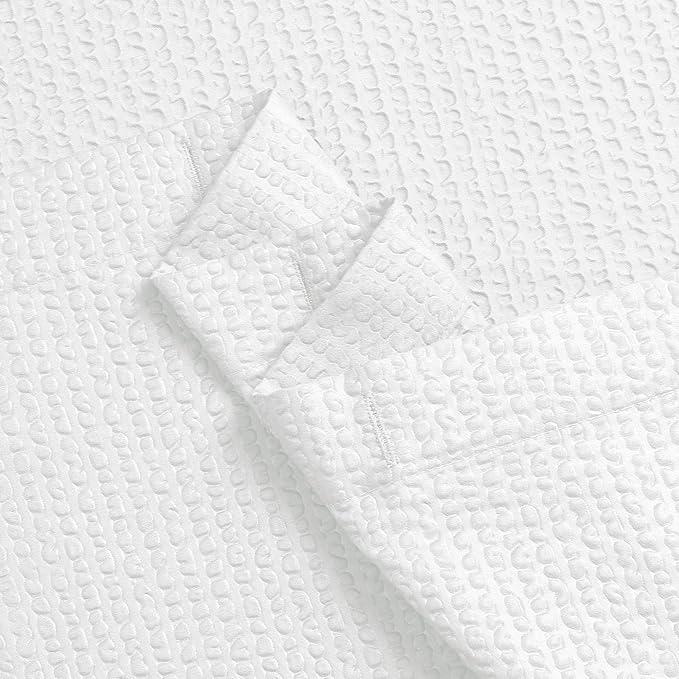 OVZME White Stall Shower Curtain 48X72 inch, Embossed Textured Fabric Shower Curtain for Bathroom - Soft Cloth & Hotel Spa, Water Repellent, Machine Washable Bathroom Curtain