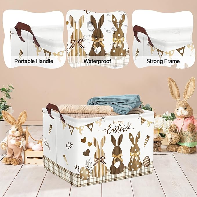 Clastyle Easter Rabbit Cross Kid Storage Basket Baby Laundry Hamper Boy Girl Gift Toy Box Collapsible Egg Clothes Organizer Nursery Bin for Bedroom, Brown, 40 * 30 * 30 cm