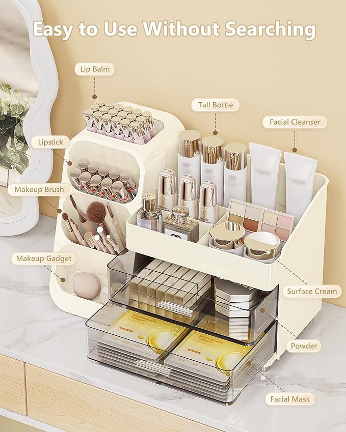 Large Capacity Makeup Organizer Countertop with Makeup Brush Holder for Vanity, Thickened Material, Bathroom Countertop Organizer Skin Care Perfumes Storage, Teen Girl Gifts for 13-25 Year