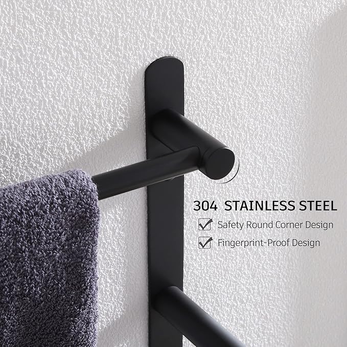 KOKOSIRI Bath Towel Bars Matte Black Bathroom 3-Tiers Ladder Towel Rails Wall Mounted Towels Shelves Rack Stainless Steel, B5002BK-L24