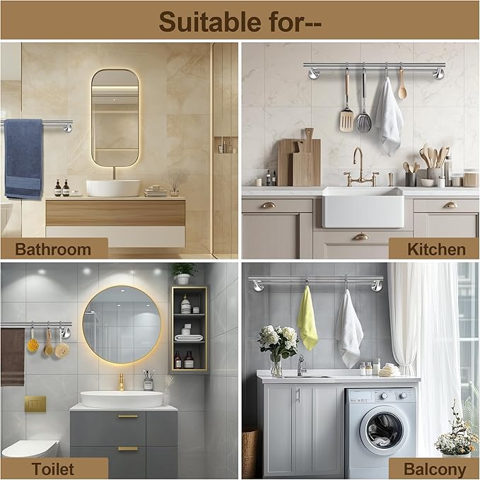 SEIDO Double Towel Bar for Bathroom Wall 36”L, 304 Stainless Steel Bathroom Towel Bar, 2-Bar Design Bathroom Towel Rack, Polished Chrome, 36 inch