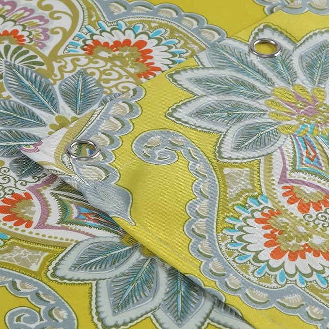 Fabric Shower Curtain, Yellow Orange Green Printed Boho Medallion Pattern Shower Curtains for Bathroom, Waterproof Bathroom Curtains, 72" W x 72" H