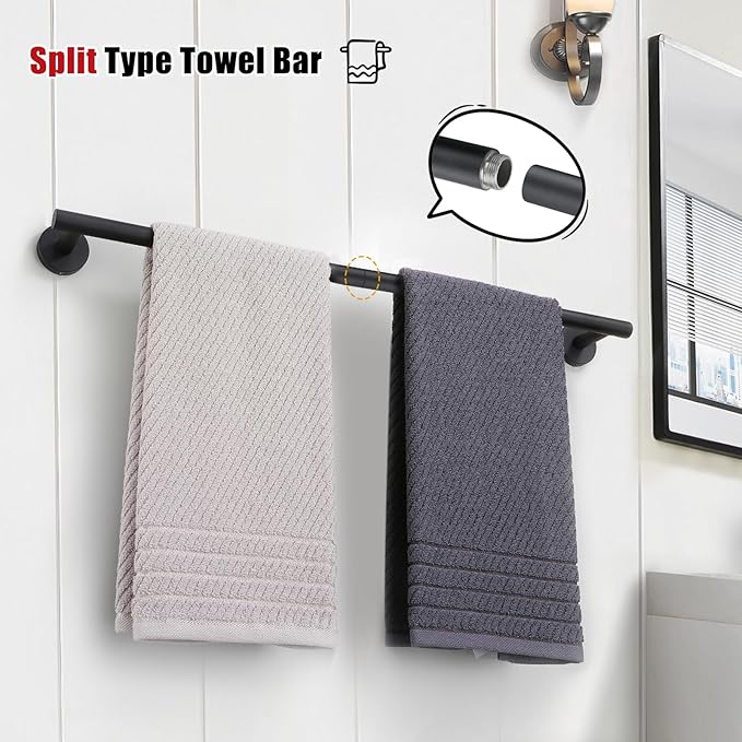 TURS Bath Towel Bar 27.6 Inch Towel Rack Stainless Steel Round Towel Holder Matte Black Wall Mounted