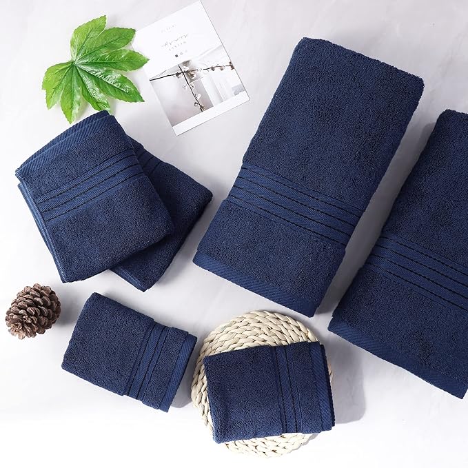 COZYART Navy Blue Bath Towel Set, Turkish Cotton Hotel 6 Piece Towel Sets for Bathroomof 6 with 2 Bath Towels, 2 Hand Towels, 2 Washcloths, 650 GSM