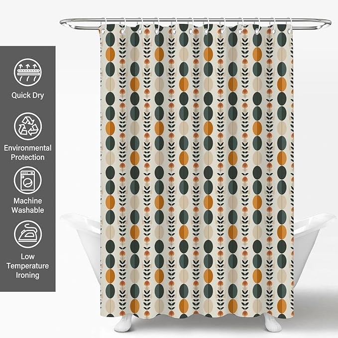 Neutral Boho Shower Curtains for Bathroom,Bohemia Brown Dot Bath Curtain,Mid Century Modern Shower Curtains Waterproof Polyester Bathroom Decor Accessories,72x72 in