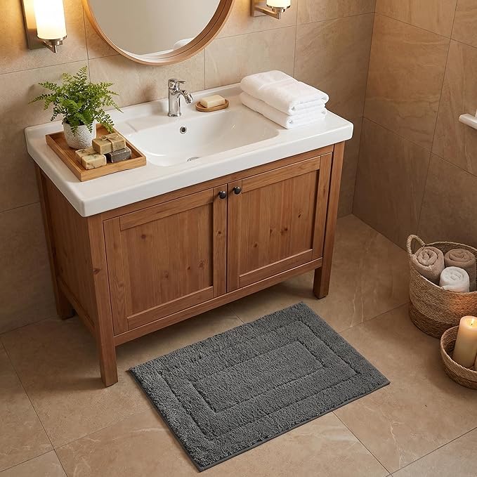 GRANNY SAYS Bathroom Rugs and Mats, 16" x 24" Non-Slip Bath Mat for Bathroom, Super Soft Absorbent Microfiber Bath Rug, Machine Washable and Dry, Small Dark Gray Rug for Shower, Tub and Bath Floor