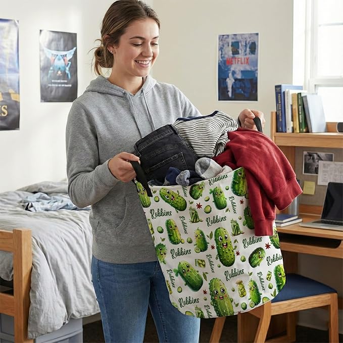 Personalized Pickle Laundry Baskets,Custom Pickle Gifts,Collapsible Clothes Storage Organizer,Kids Boys Girls Adults Room Decoration,16.5 X 13.8in