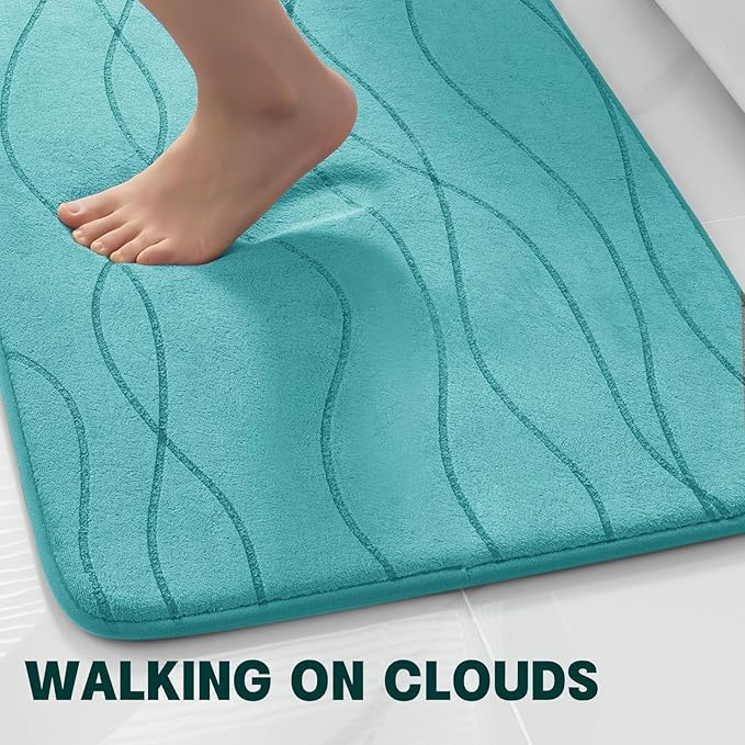 YIHOUSE Memory Foam Bathroom Rug Sets 3 Piece, Ultra Absorbent Bath Mat for Bathroom - Non-Slip Machine Washable & Dry Quickly, 3 Piece Bathroom Mat Set,Teal