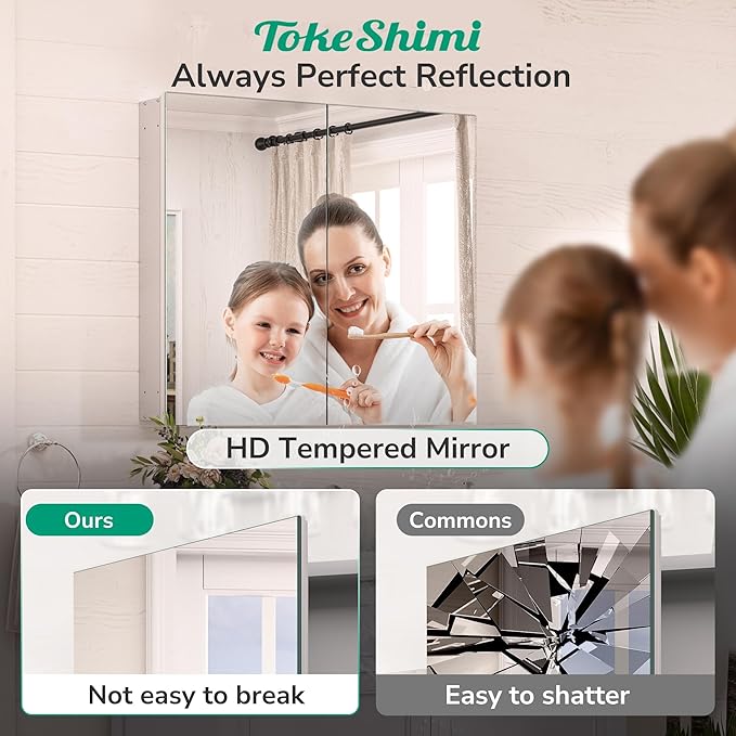 TokeShimi 14x18 Recessed Medicine Cabinet with Mirror Aluminum, Frameless Bathroom Mirror with Storage Stepless Adjustable, Silver Surface Mount Medicine Cabinet for Bathroom Farmhouse