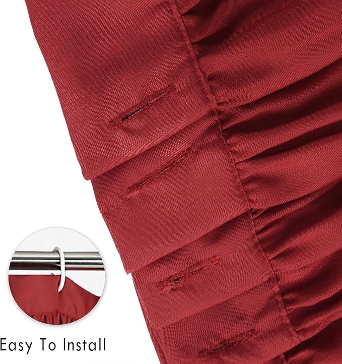 Burgundy Ruffle Shower Curtain, Vintage Handcrafted Bow Tie Bath Curtain for Master Bathroom, Ruched Microfiber Bathroom Curtain with 12 Buttonholes, 72" W x 72" H (LQ-10)