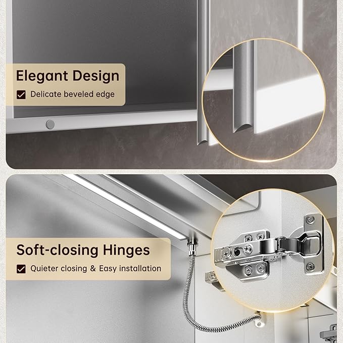 40"x32" Medicine Cabinet Mirror, LED Lighted Medicine Cabinet with Electrical Outlet＆USB, Anti-Fog, 3 Colors Temperature Stepless Dimmable, Aluminum Cabinet for Storage and Mordern Decor
