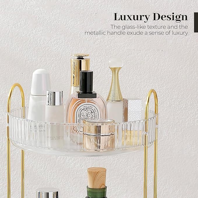 Aveniee Rotating Makeup Organizer – Clear Spinning Perfume & Skincare Cosmetic Storage, Three-tier Large Make Up Holder for Vanity, Bathroom Countertop or Dresser, White