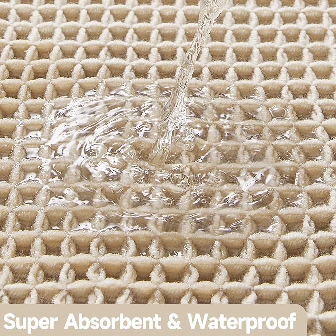 Pale Beige Bathroom Rug, Waffle Bath Mat Non Slip Washable Super Absorbent Quick Dry Boho Farmhouse Bathroom Decor, 30''x20'' / 1'8" x 2'6" Pale Beige