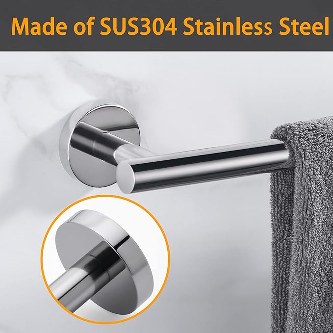 Polished Chrome Bath Towel Bar Single Bars Towel Rack Rod Classic Wall Mounted Stainless Steel Bathroom Towel Bar Toilet Kitchen Towel Shelf Single Layer,18inch