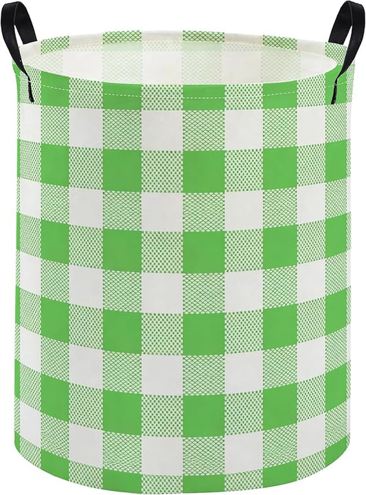 Kids Laundry Basket Grid Hamper for Nursery Green Hamper Cute Kids Storage Bin Organizer Room Decor for Home(Green Grid)