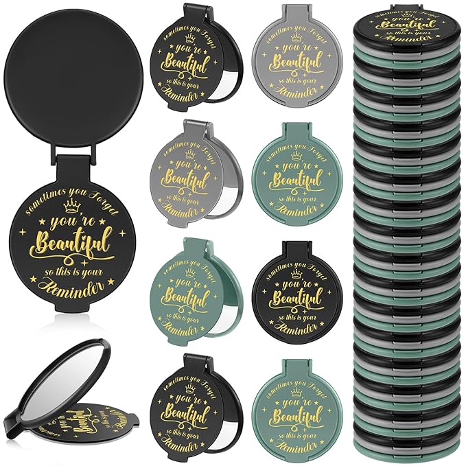 36 Pcs 2.76 Inch Inspirational Compact Mirror Bulk Galentines Women Small Gifts Valentine's Day Party Favors Purse Mirror Pocket Mini Stuffer Items for Adult Coworker Employee (Neutral Colors)