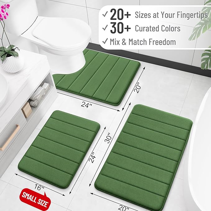 OLANLY Memory Foam Bath Mat 59x35, Super Soft Absorbent Bathroom Rugs, Quick Dry, Machine Washable Shower Floor Rugs, Bathmat Carpet, Bathroom Home Decor Accessories, Olive Green