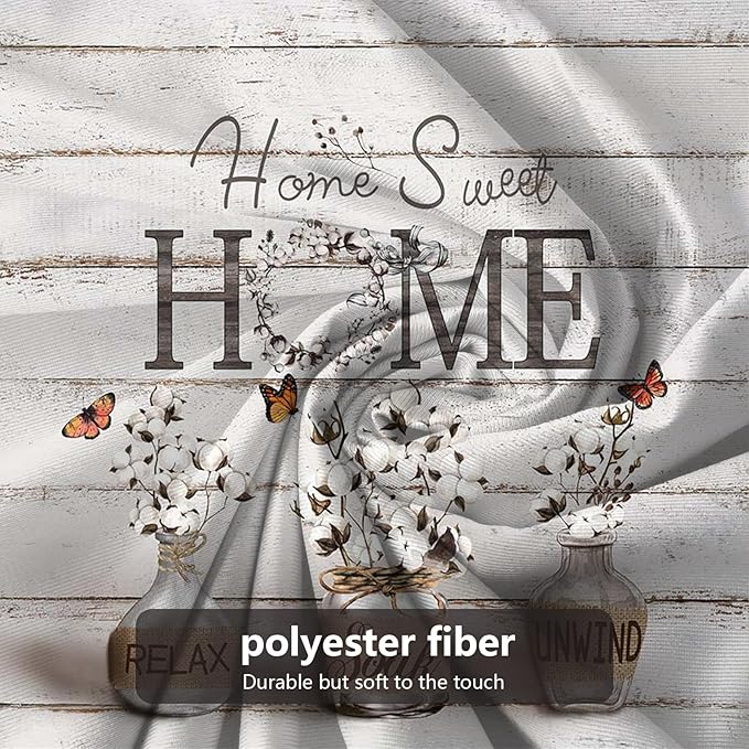 Farmhouse Shower Curtain Cotton Flowers Rustic Bathroom Decor with Waterproof Fabric, Country Style Home Sweet Home Shower Curtains for Vintage Bathroom, 72x72 Inch