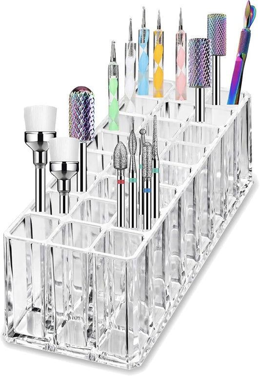 BY ALEGORY Acrylic Nail Art Tool Organizer 24 Space Deep Slot Wall Storage Vanity Cosmetic Container For All Salon Pro Nailcare Tool Kit Set