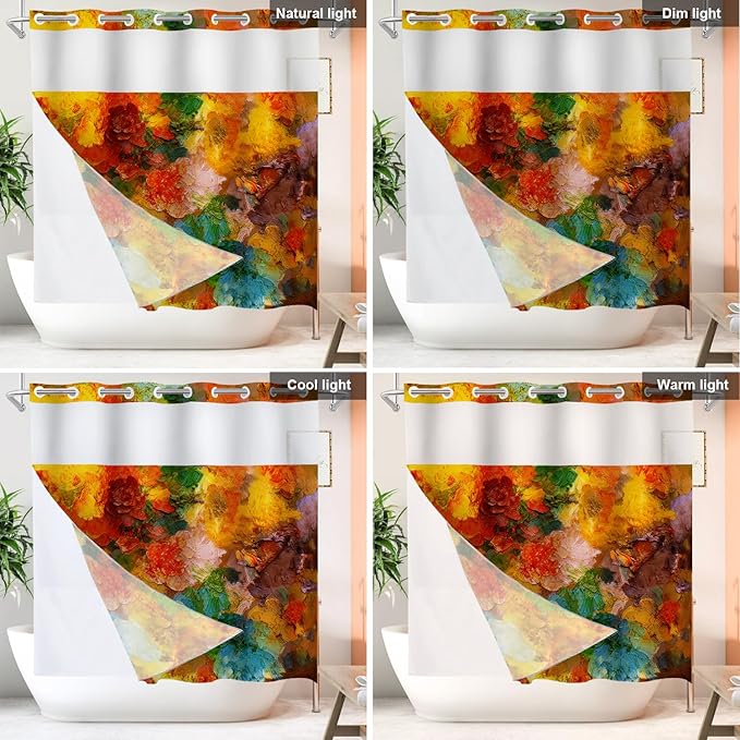 Shrahala Colorful Abstract Paint No Hooks Shower Curtain with Snap in Liner Set, Multicolor Modern Artist Bathroom Décor Polyester Fiber Waterproof for Stall Bathtubs 71 X 74 in