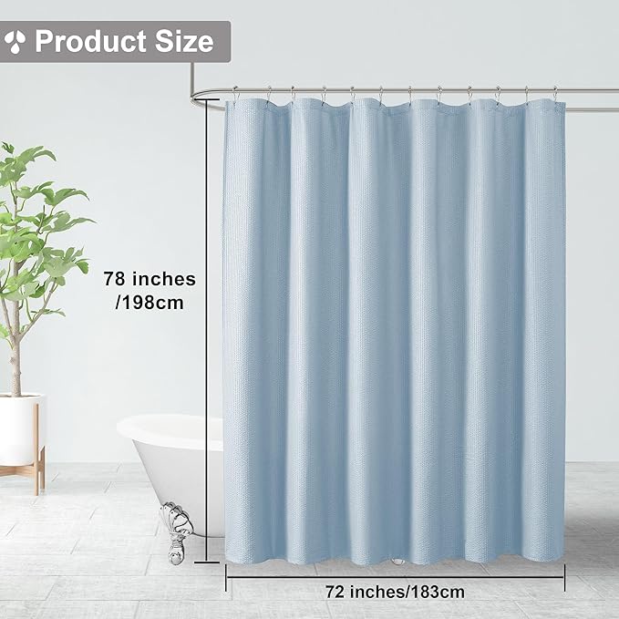 OVZME Glacier Blue Shower Curtain - Embossed Textured Fabric Bath Curtain for Bathroom - Soft Cloth Hotel Spa Luxury, Water Repellent, Machine Washable Long Shower Cloth Curtain, 72Wx78L Inches