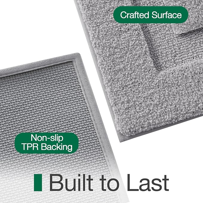 LUMI Large Ultra Soft Bathroom Rugs Non Slip with Rubber Backing, Absorbent Washable Bath Mat Quick Dry, Upgraded Premium Microfiber Plush Carpet for Bathtub and Shower Floor, Grey, 24x43