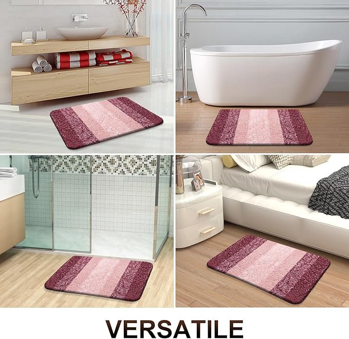 OLANLY Bathroom Rugs Sets 3 Piece, Soft Absorbent Microfiber Bath Mats and U-Shaped Contour Toilet Rug, Plush Shaggy Bath Mat Set for Bathroom (36"x24"+24"x16"+24"x20", Red)