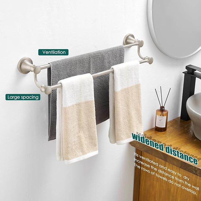 Hoimpro Adjustable Retractable 15-27 Inches Stainless Steel Bathroom Towel Bar, Bathroom Accessories Bath Hotel Double Towel Bar Rod Hanger Wall Mounted Towel Holder Towel Rack, Brushed Nickel
