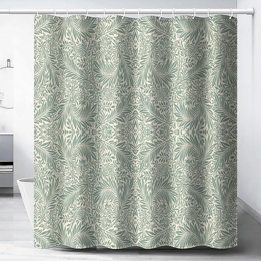 Vintage Botanical Shower Curtain William Morris Designs Green Jungle Fruit Print Shower Curtain Set Polyester Interior Waterproof Shower Curtain with 12 Hooks 72x72 Inches(183x183cm)