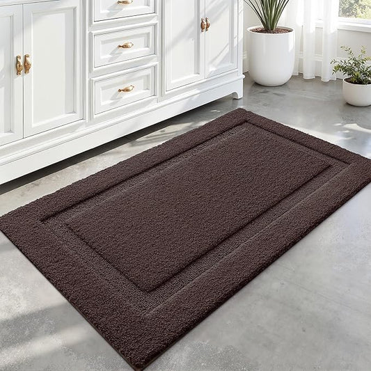 LUMI Large Ultra Soft Bathroom Rugs Non Slip with Rubber Backing, Absorbent Washable Bath Mat Quick Dry, Upgraded Premium Microfiber Plush Carpet for Bathtub and Shower Floor, Brown, 24x43