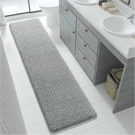 Yimobra Fluffy Plush Bath Rug, Super Shaggy Soft Comfortable Non Slip, Water Absorbent Microfiber Bath Mat, Dries Quickly, Machine Washable Thick Bathroom Rugs for Shower, 70"x 24", Pure Gray