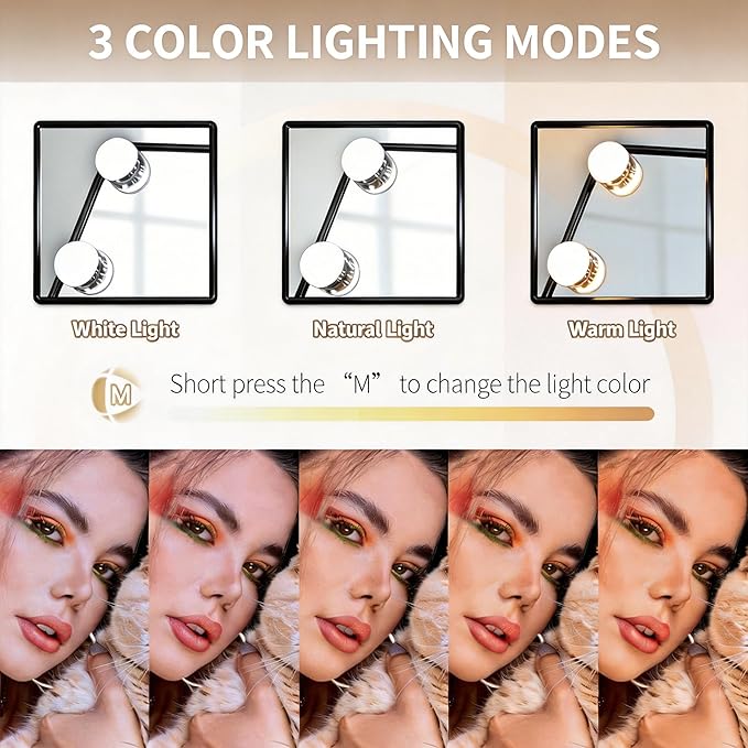 Makeup Vanity Mirror with Lights LED Makeup Mirror Detachable 10X Magnification, Hollywood Make Up Mirror with Lighting, Smart Touch, Rechargeable,360° Rotation, Black 17.12"x13.77"