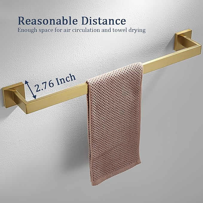 SEIDO 24 Inch Brushed Gold Towel Bar, Heavy Duty & Rust-Proof 304 Stainless Steel Bath Towel Holder, Modern Square Wall Mounted Towel Rack for Bathroom, Kitchen, RV