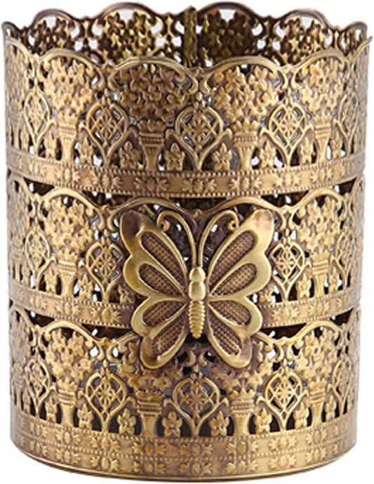 Butterfly Designed Vintage Hairbrush Holder Antique Make up Brush Holder Makeup Vanity Organizer (Brass (Matt Gold), Medium)