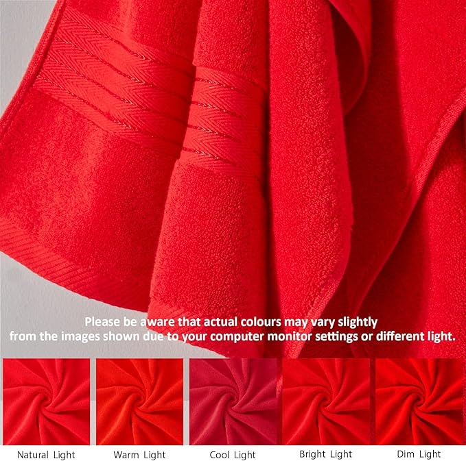 COZYART Red Bath Towels for Bathroom 2 Pcs, 27x54 Cotton Bath Towel Set Super Soft Highly Absorbent Durable 650 GSM Shower Towels for Daily Use