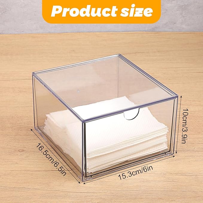 cobee Disposable Face Towel Holder, Acrylic Face Towel Storage Box Bin Container Stackable Clear Makeup Organizer with Drawer for Vanity Bathroom Makeup Organization