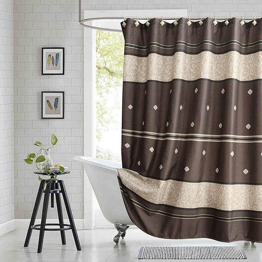 Stall Fabric Shower Curtain, Brown Black Tan Striped Shower Curtains for Bathroom, Waterproof Bathroom Curtains, 54" W x 72" H