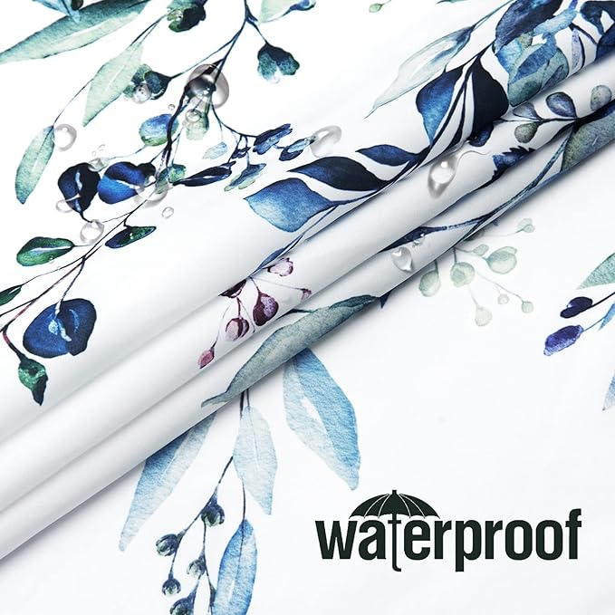 Gibelle Long Shower Curtain 72 x 78, Blue Floral Shower Curtain for Bathroom, Watercolor Plant Eucalyptus Leaves Fabric Shower Curtain Set