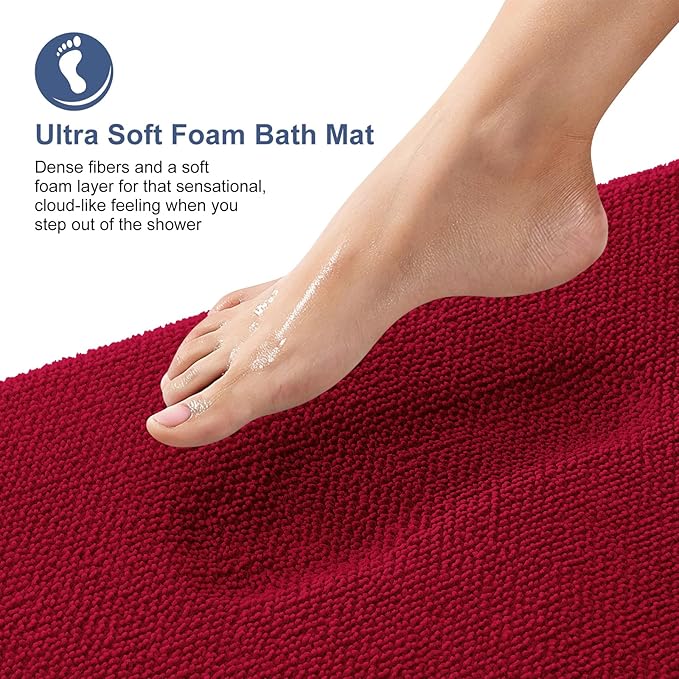 OLANLY Thick Memory Foam Bath Mats Rugs 24x16, Extra Soft Absorbent Bathroom Rug, Quick Dry Bath Mat, Non-Slip, Machine Washable Carpet for Bathroom, Tub and Shower, Home Decor Accessories, Red