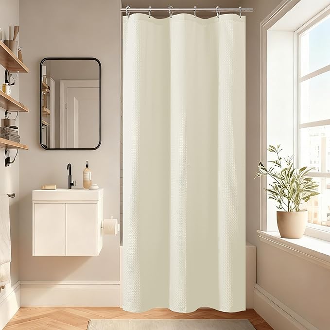 Aiyufeng Waterproof Fabric Shower Curtains for Bathroom，Dot Like Embossed Textured Soft Polyester Cloth Stall Shower Curtain，Hotel Luxury Quality Machine Washable，36Wx72L，Cream