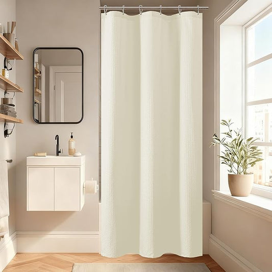 Aiyufeng Waterproof Fabric Shower Curtains for Bathroom，Dot Like Embossed Textured Soft Polyester Cloth Stall Shower Curtain，Hotel Luxury Quality Machine Washable，36Wx72L，Cream
