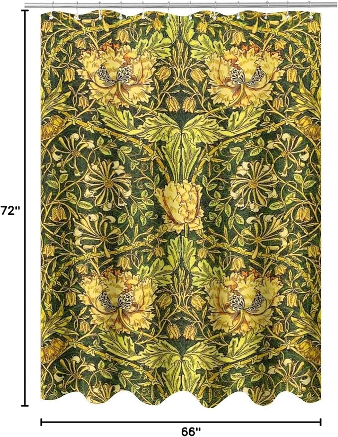 Retro Flower Shower Curtains William Morris Vintage Country Boho Flower Art Print Shower Curtains 66""×72"" Inch, Style-3